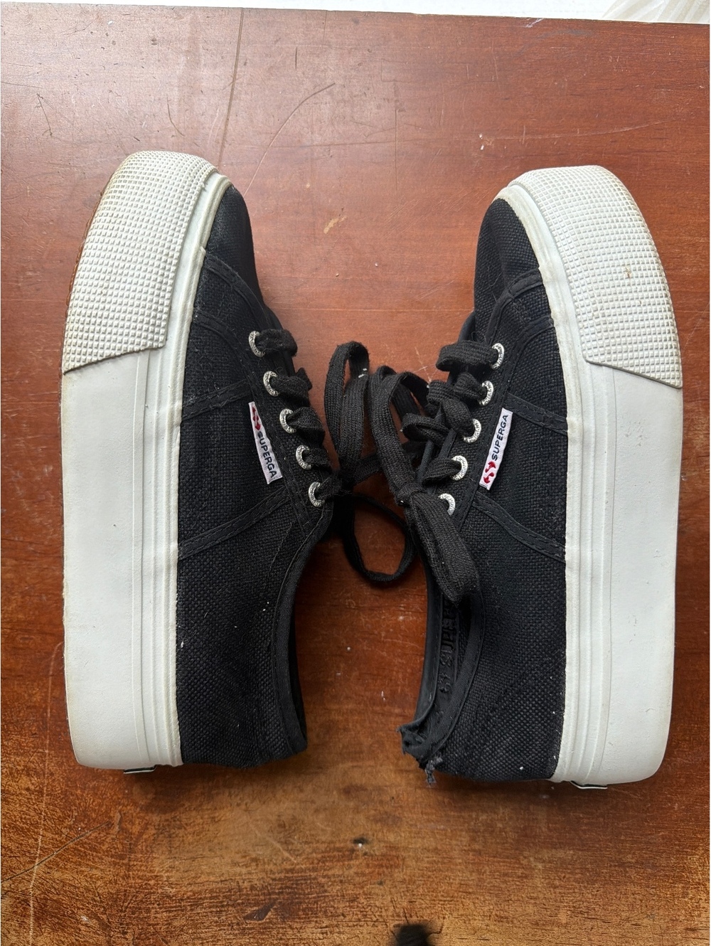 Superga Black Canvas Platform Sneakers Size 7